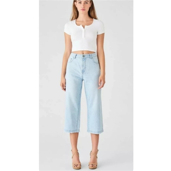Dl1961 Hepburn Cropped Jeans High Rise Wide Leg Light Wash in Ibiza - Picture 1 of 11